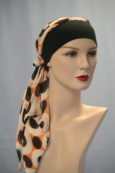 Abbie Band/Scarf Black & White Circles on Orange